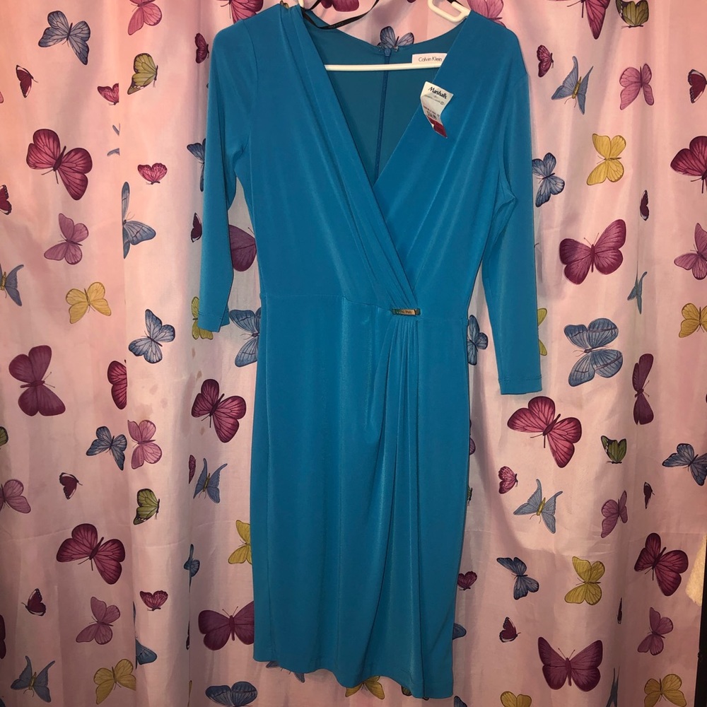 Turquoise ruched dress Calvin Klein size 4
